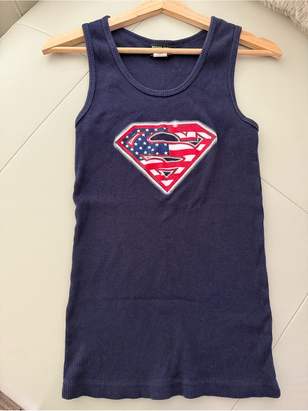Warner Bros. Navy Ribbed Tank with American Flag Superman Patch
